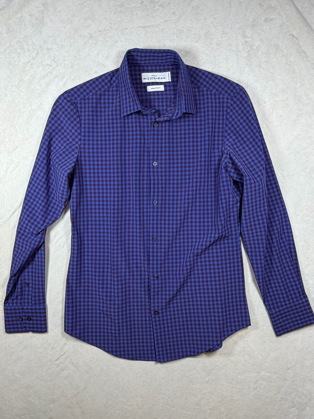 Mizzen+Main Medium Trim Fit Purple Blue Micro Check Performance Button-Down